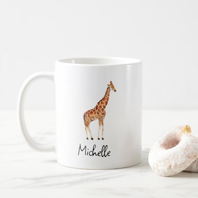Personlig Namn Watercolor Safari Animal Giraffe Kaffemugg (Med munk)