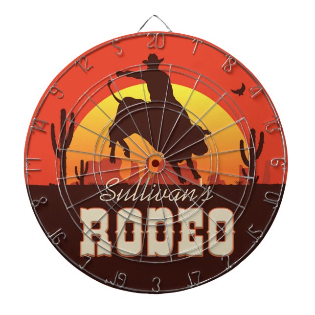 Personlig NAMN Western Cowboy Bull Rider Rodeo Darttavla (Framsidan)