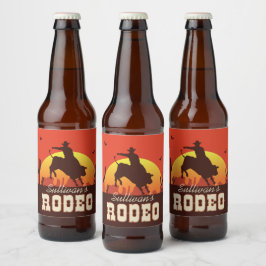 Personlig NAMN Western Cowboy Bull Rider Rodeo Ölflaska Etikett