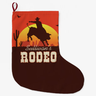 Personlig NAMN Western Cowboy Bull Rider Rodeo Stor Julstrumpa