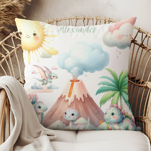 Personlig Namn Whimsical Pastel Dinosaur Kudde