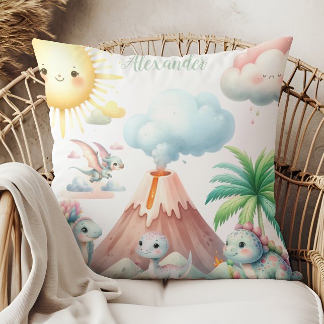 Personlig Namn Whimsical Pastel Dinosaur Kudde (Skapare uppladdad)