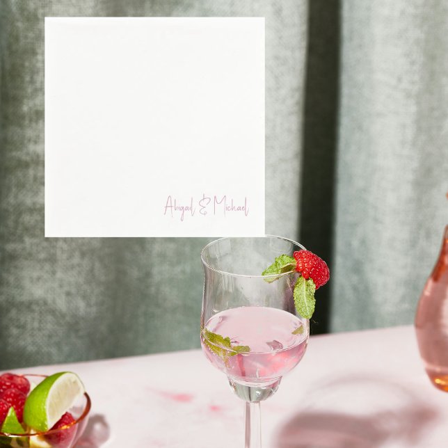 Personlig Namn White & Rosa Bröllop Cocktail Pappersservett (Skapare uppladdad)