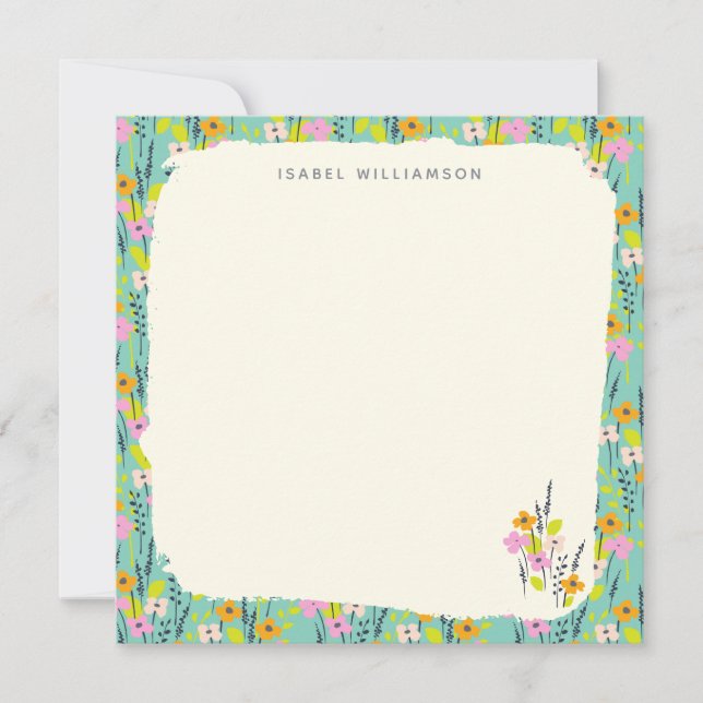 Personlig Namn WildblomBlommigt  Garden Grönt Anteckningskort (Framsida)