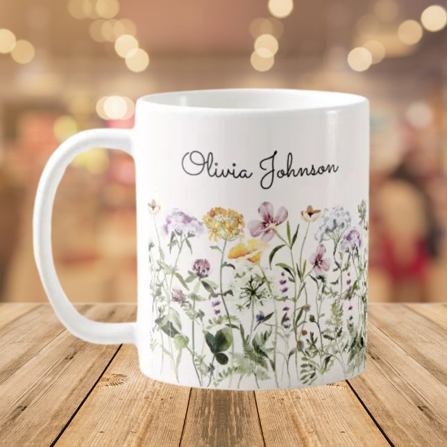 Personlig Namn WildblomGarden Kaffemugg (Close up, On the table)