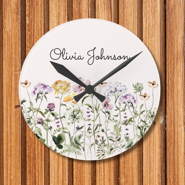Personlig Namn WildblomGarden Rund Klocka (In situ wall)