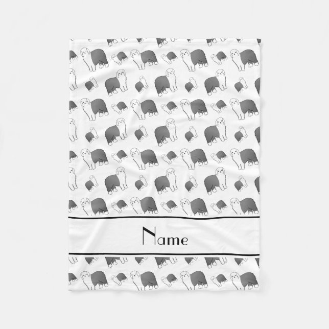 Personlig namn Wit Old English Sheepdog hundar Fleecefilt (Framsidan)