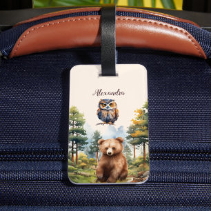 Personlig Namn Woodland Animals Bagagebricka