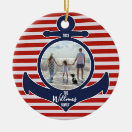 Personlig Namn & Year Red White & Blue Anchor Julgransprydnad Keramik
