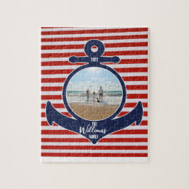 Personlig Namn & Year Red White & Blue Anchor Pussel