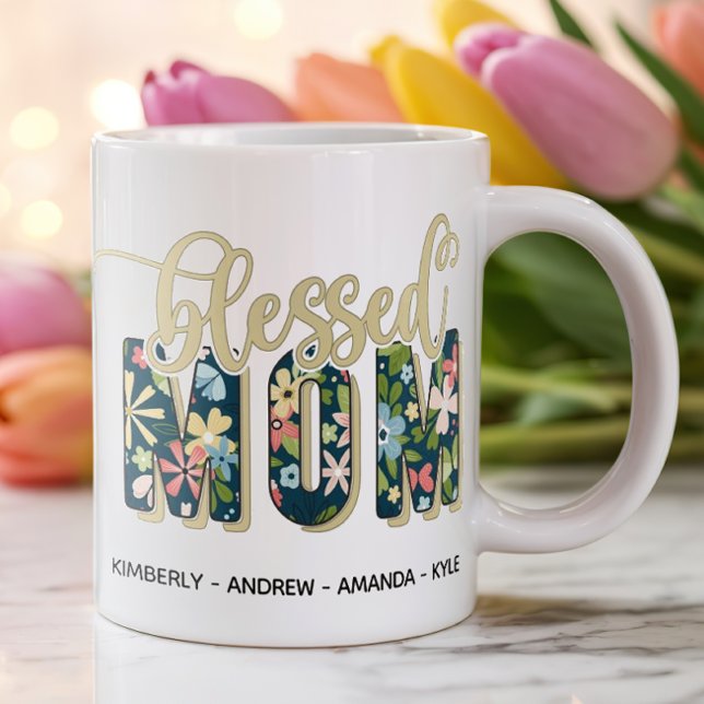 Personlig Namngiven Blessed Mor För Barn Kaffemugg (Personalized Mug for Mom)