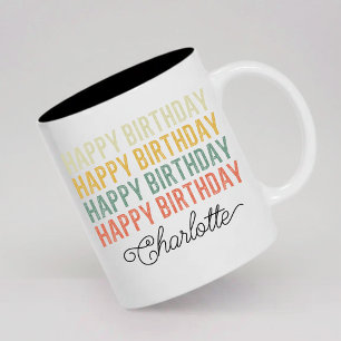 Personlig namngiven "Happy Birthday"-mugg till hen Två-Tonad Mugg