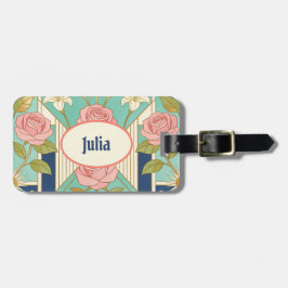 Personlig namnkunst Deco rosa rosor blommig Bagagebricka