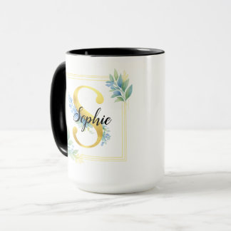 Personlig Namnmugg • Guld och Blommig Initial Mugg