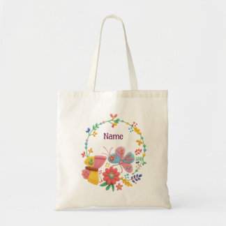 Personlig namnsatt fjärilsblomma shoppingväska tygkasse