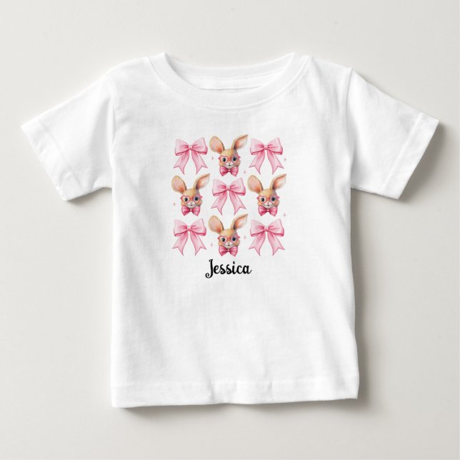 Personlig namnsdag Påskharen Coquette rosett T Shirt (Framsida)