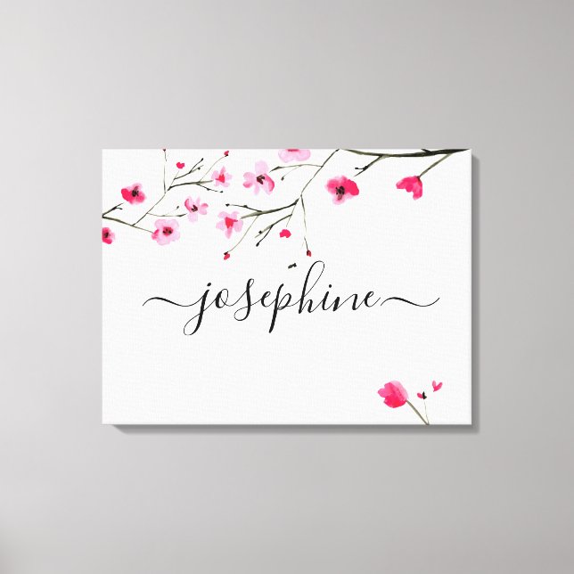 Personlig namnskylt för barnkammare med körsbärsbl canvastryck (Framsida)