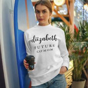 Personlig namnskylt för kattmamma i svart script t shirt