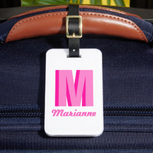 Personlig namnskylt med Preppy Rosa Skugga Monogra Bagagebricka