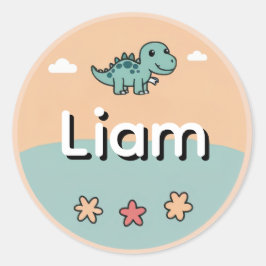 Personlig namnsticker för barn – Söt dinosaurie Runt Klistermärke