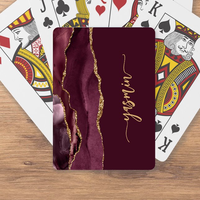 Personlig Namnteckning Burgundy Guld Agate Casinokort (Skapare uppladdad)