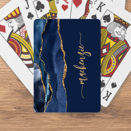 Personlig Namnteckning marinblått Guld Agate Casinokort