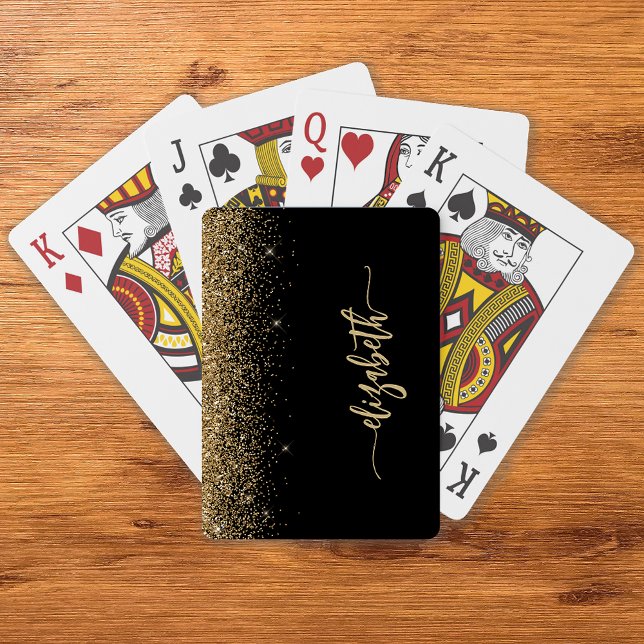 Personlig Namnteckning Svarta Guld Glitter Casinokort (Skapare uppladdad)