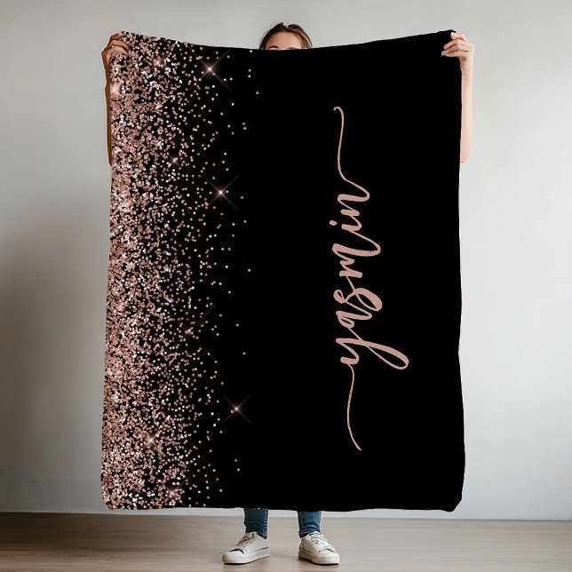 Personlig Namnteckning Svarta Ro Guld Glitter vid Fleecefilt (Skapare uppladdad)