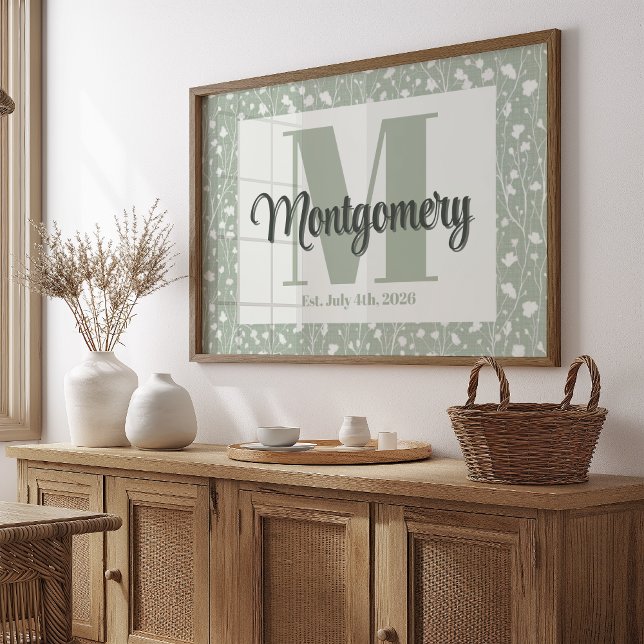 Personlig namntryck Sagegrön vit blomma Poster (Skapare uppladdad)