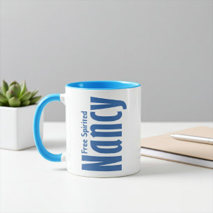 Personlig "Nancy" Namn i Blue Canvas Lettering Mugg