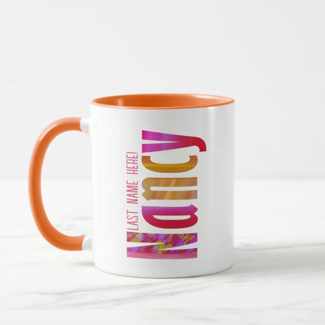 Personlig "Nancy" Namn i Vivid Red Rosa Orange Mugg (Vänster)