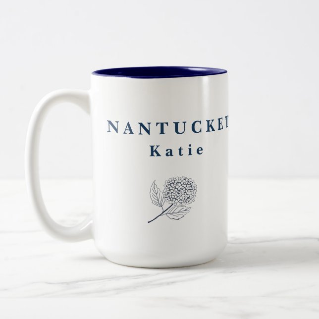 Personlig Nantucket-typografi Hydrangea Två-Tonad Mugg (Vänster)