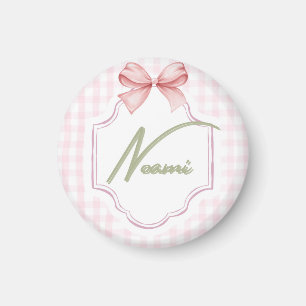 Personlig Naomi Flicka Nursery Bow&Gingham Magnet