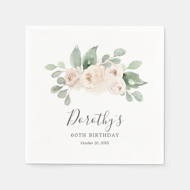 Personlig Napkins 60:e födelsedagen Vit ros Pappersservett (Framsidan)