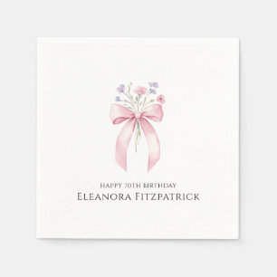 Personlig Napkins 70:e födelsedagen Bow Wildblomma Pappersservett