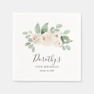 Personlig Napkins 70:e födelsedagen Vit ros Pappersservett