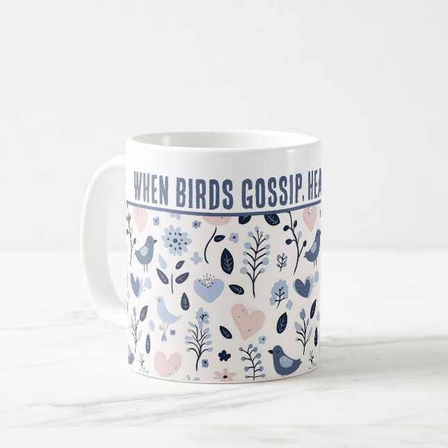 Personlig "När fågelgossip, Hearts Blommar" Kaffemugg (Framsida vänster)