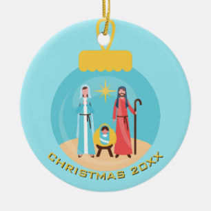Personlig Nativitetsblått och Guld-jul Julgransprydnad Keramik