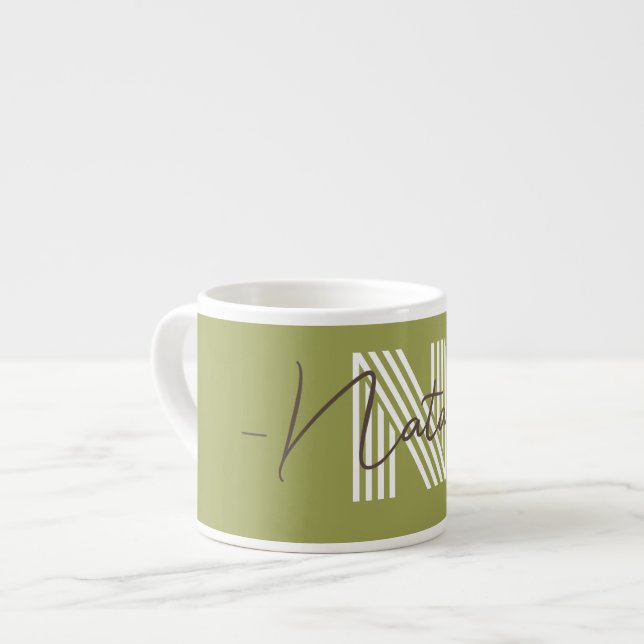 Personlig naturlig oliv grönt med snyggtens tecken espressomugg (Framsida vänster)