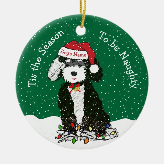 Personlig Naughty Bernedoodle Ceramic Ornament (Framsidan)