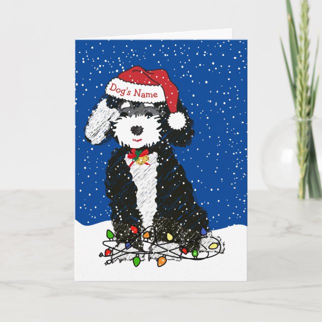 Personlig Naughty Bernedoodle jul Helgkort (Framsida)