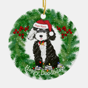 Personlig Naughty Bernedoodle Julgransprydnad Keramik