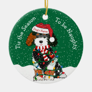 Personlig Naughty Bernedoodle Julgransprydnad Keramik