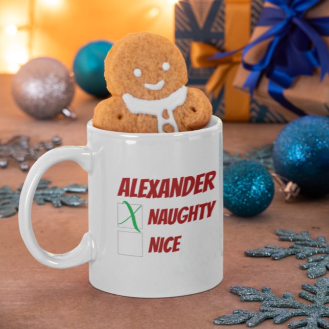 Personlig Naughty eller Nice-jul Kaffemugg (Skapare uppladdad)