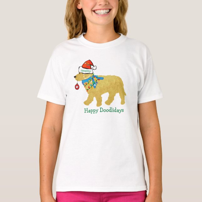 Personlig Naughty jul Goldendoodle T Shirt (Framsida)