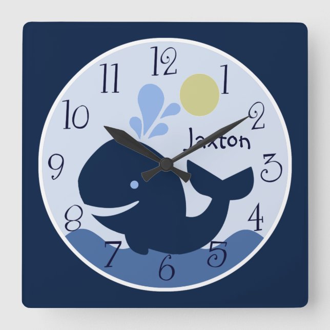Personlig Nautical Ahoy Mate Whale Baby Clock Fyrkantig Klocka (Framsida)