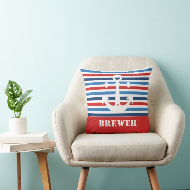 Personlig Nautical Anchor Dekorativ kudde (Stol)