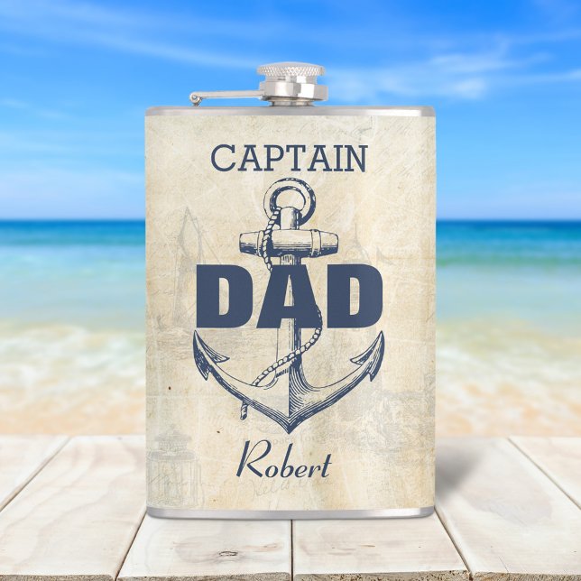Personlig Nautical Anchor kapten Pappa Fickplunta (Great gift for Captain Dad for birthdays, Father's Day, Christmas, or any occasion!)