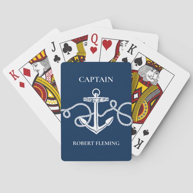 Personlig Nautical Anchor Navy Blue Casinokort (Baksidan)