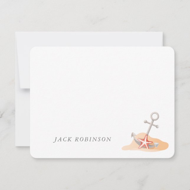 Personlig Nautical Anchor Starfish Note Card Anteckningskort (Framsida)